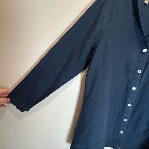 VTG Flax Navy Linen Long Sleeve Button-Up Relaxed Fit Tunic - Medium - Picture 8 of 10